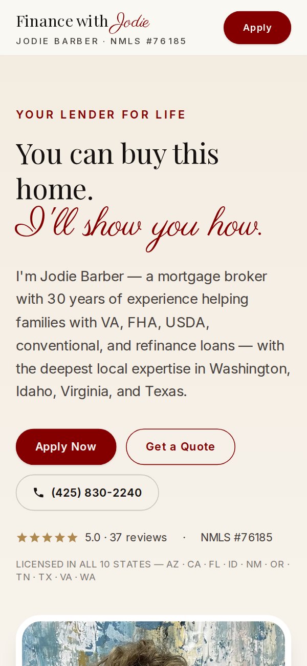 Finance with Jodie homepage: Jodie Barber, mortgage broker.
