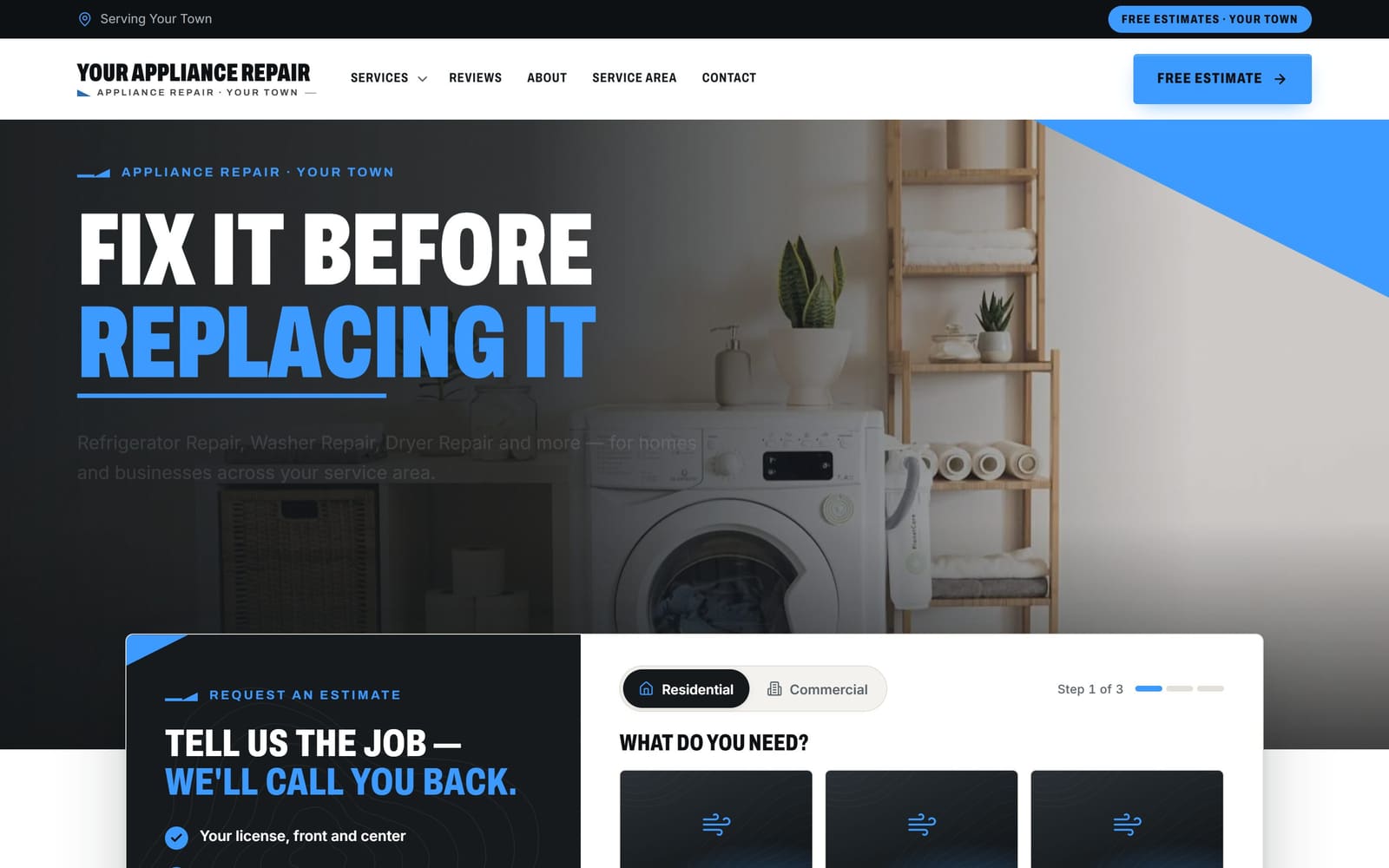 A sample appliance repair website, the kind Vevang builds for your business.