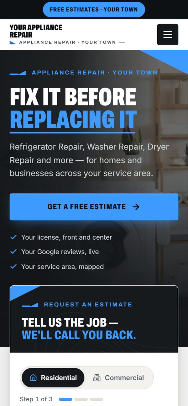 The same sample site on a phone.