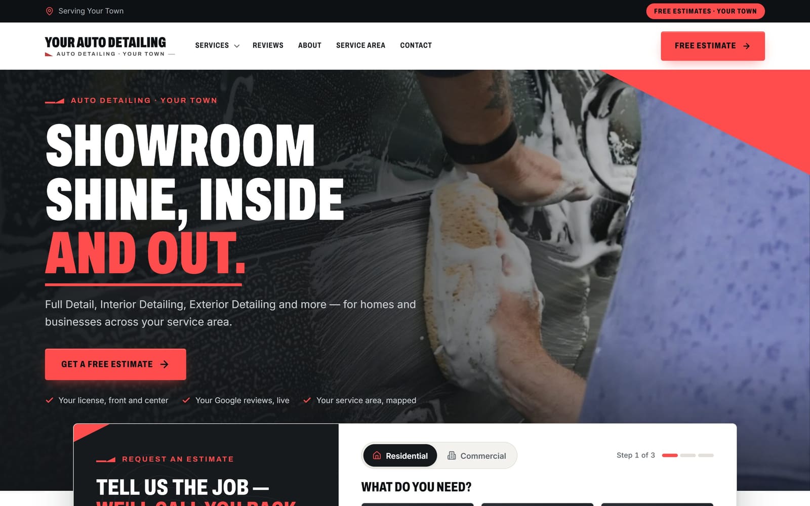 A sample auto detailers website, the kind Vevang builds for your business.