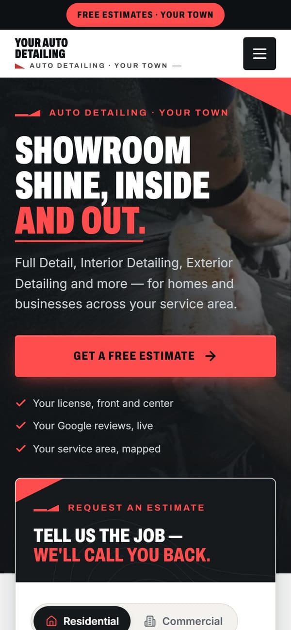 The same sample site on a phone.