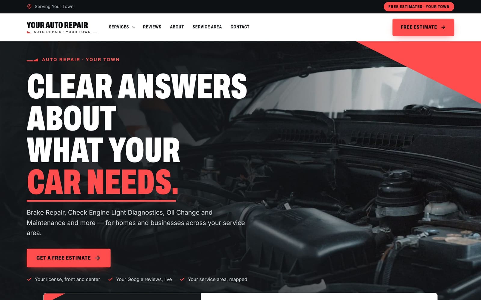 A sample auto repair shops website, the kind Vevang builds for your business.