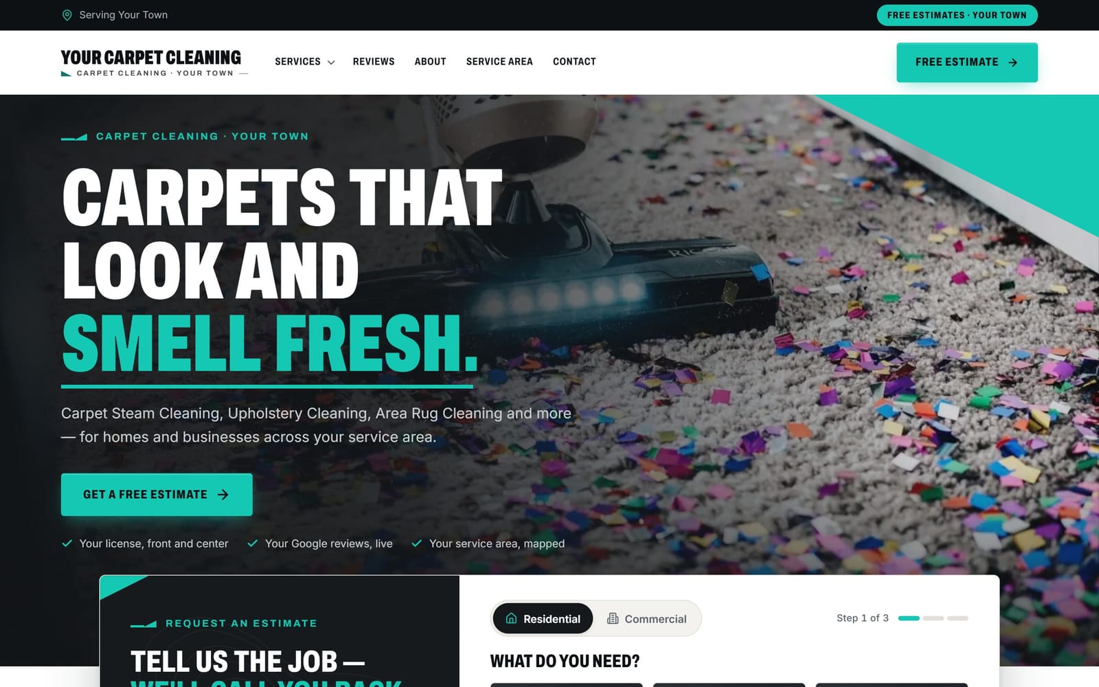 A sample carpet cleaners website, the kind Vevang builds for your business.
