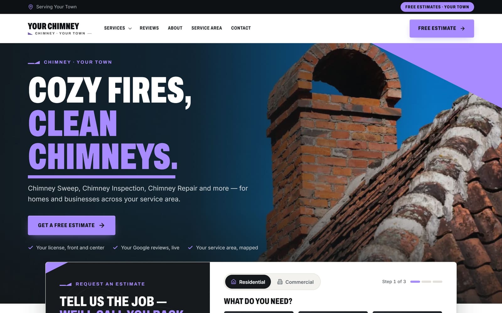 A sample chimney sweeps website, the kind Vevang builds for your business.