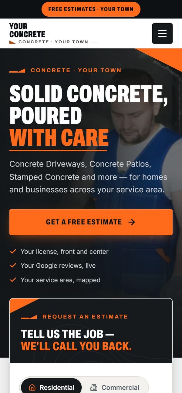The same sample site on a phone.