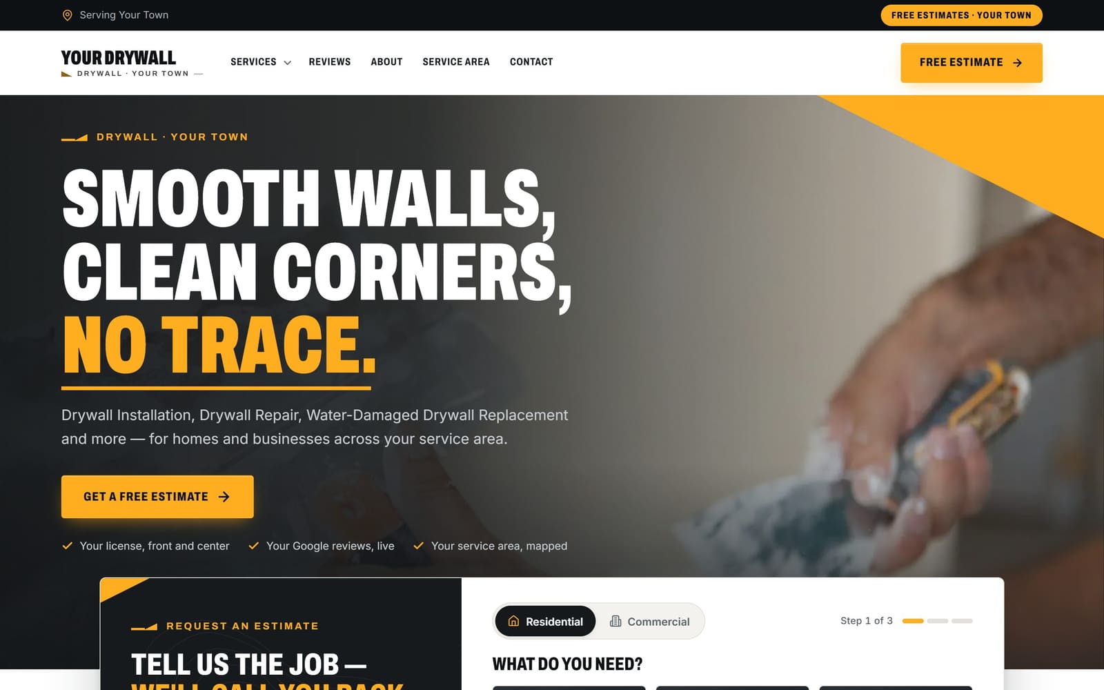 A sample drywall website, the kind Vevang builds for your business.