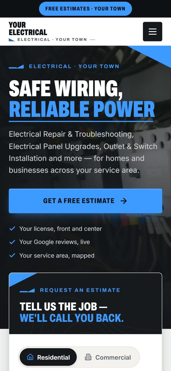 The same sample site on a phone.