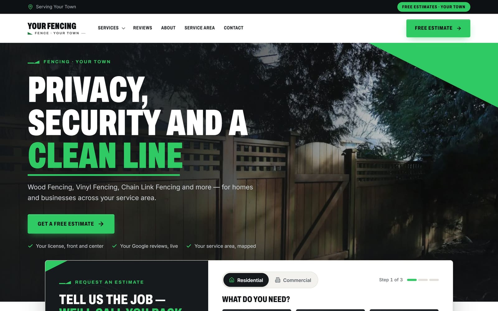A sample fence companies website, the kind Vevang builds for your business.