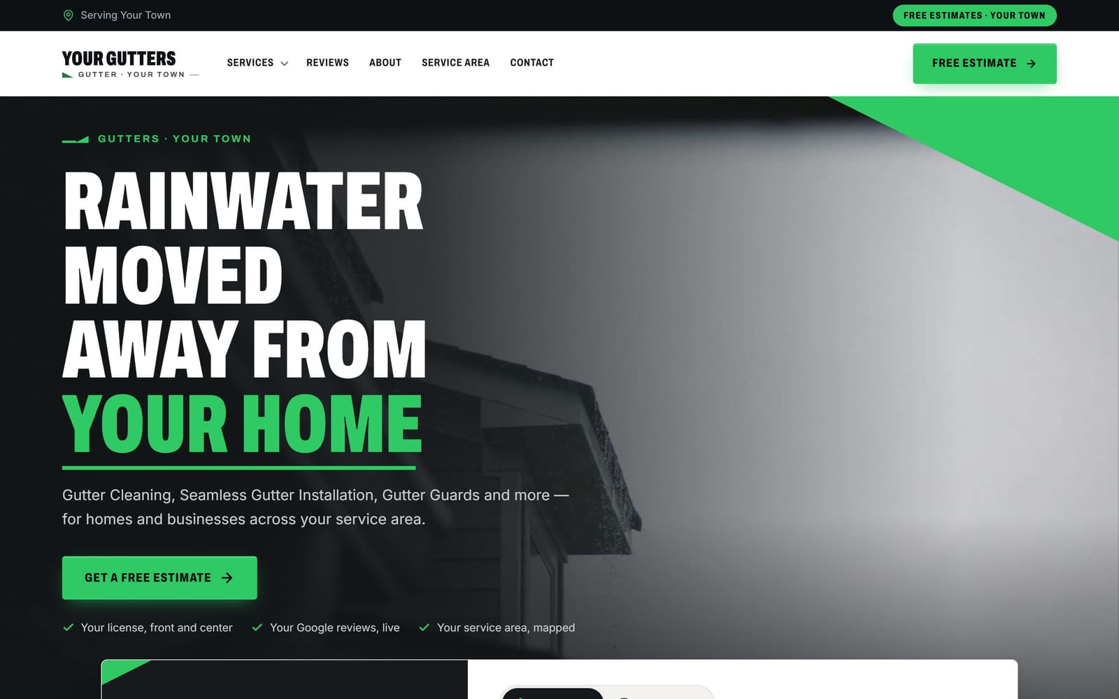 A sample gutter companies website, the kind Vevang builds for your business.
