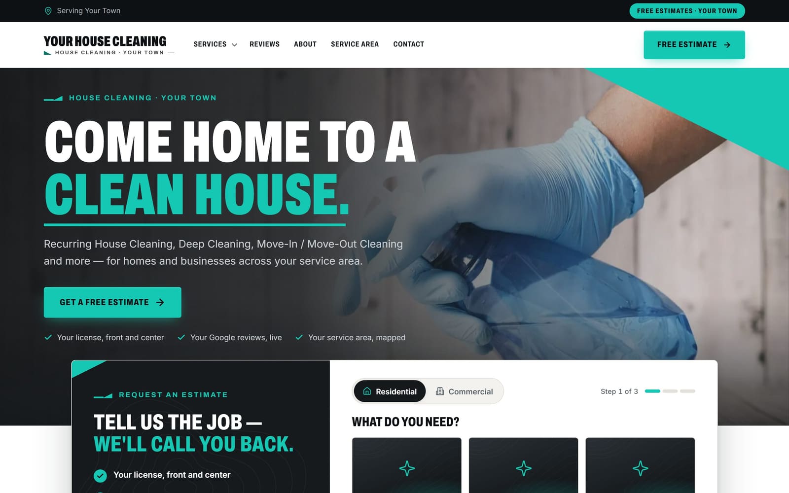A sample house cleaners website, the kind Vevang builds for your business.