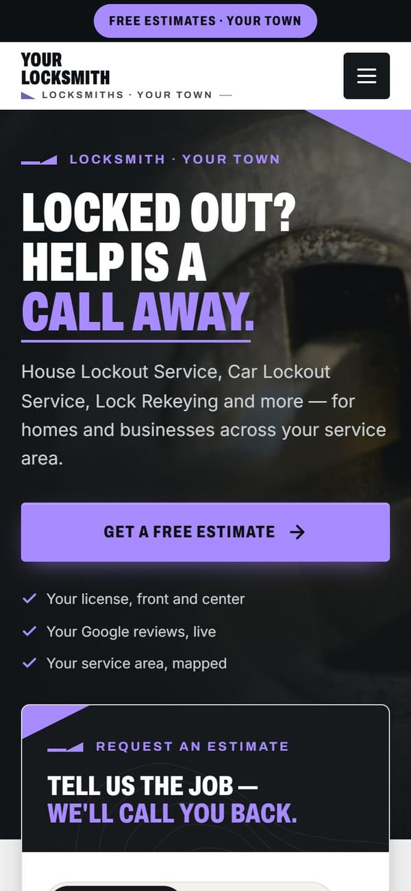 The same sample site on a phone.
