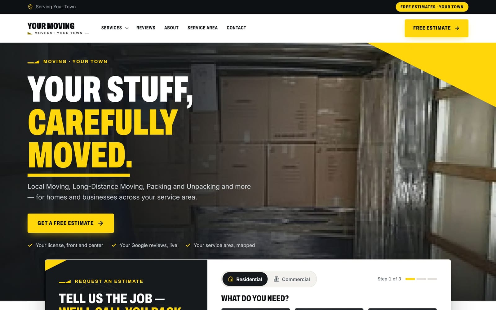 A sample movers website, the kind Vevang builds for your business.