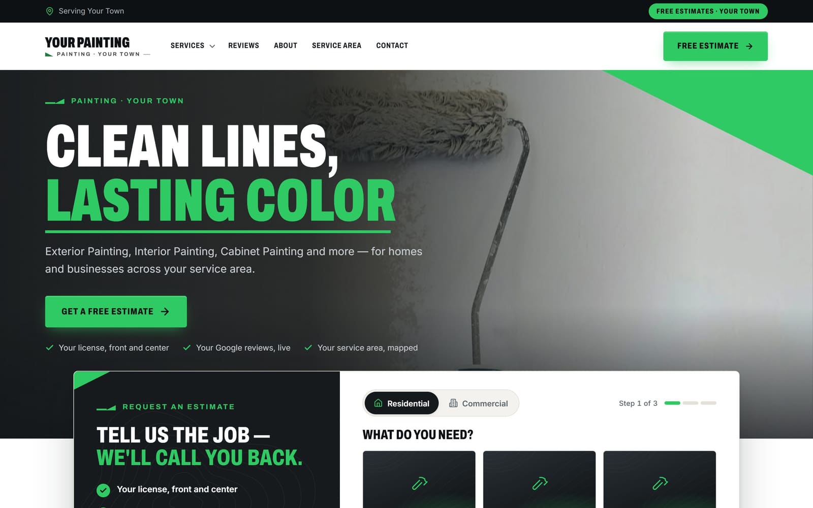 A sample painters website, the kind Vevang builds for your business.