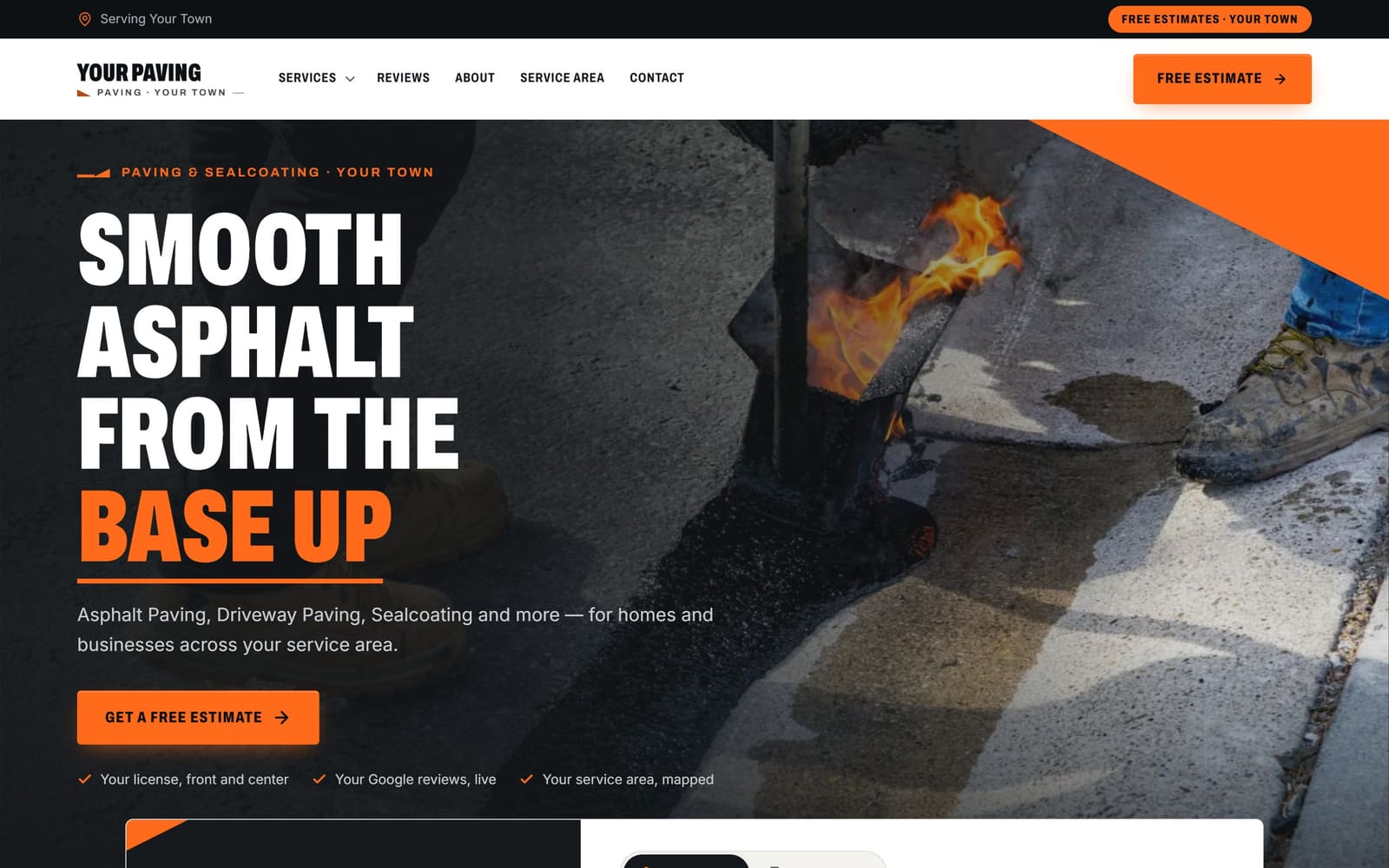 A sample paving & sealcoating website, the kind Vevang builds for your business.