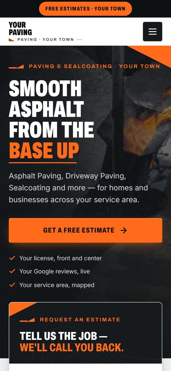 The same sample site on a phone.