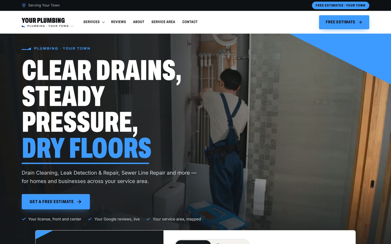 A sample plumbers website, the kind Vevang builds for your business.