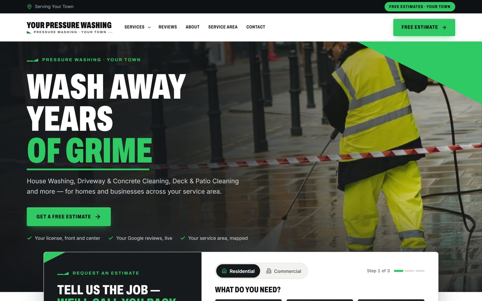 A sample pressure washing website, the kind Vevang builds for your business.