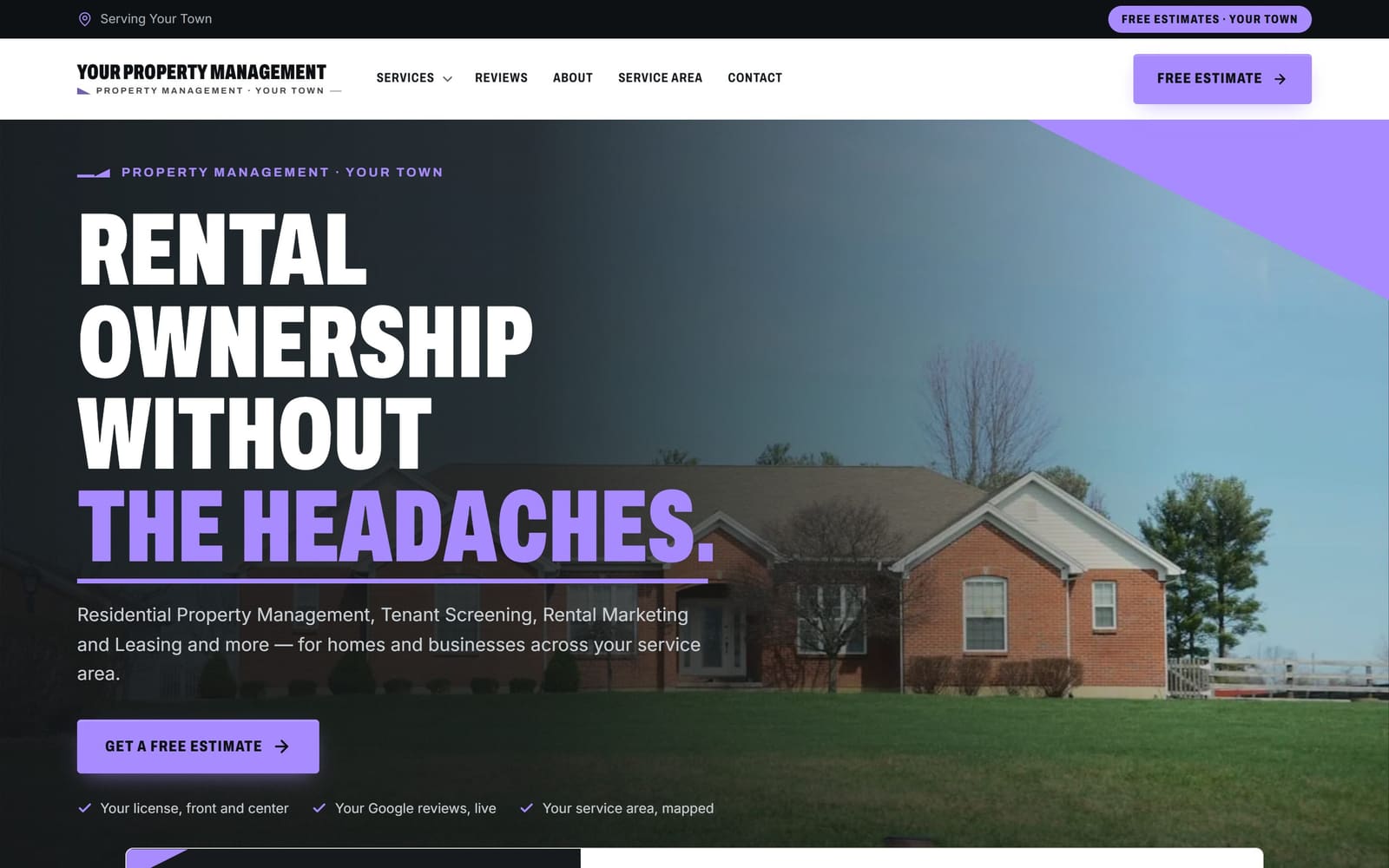 A sample property managers website, the kind Vevang builds for your business.