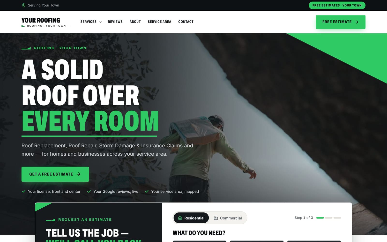 A sample roofers website, the kind Vevang builds for your business.