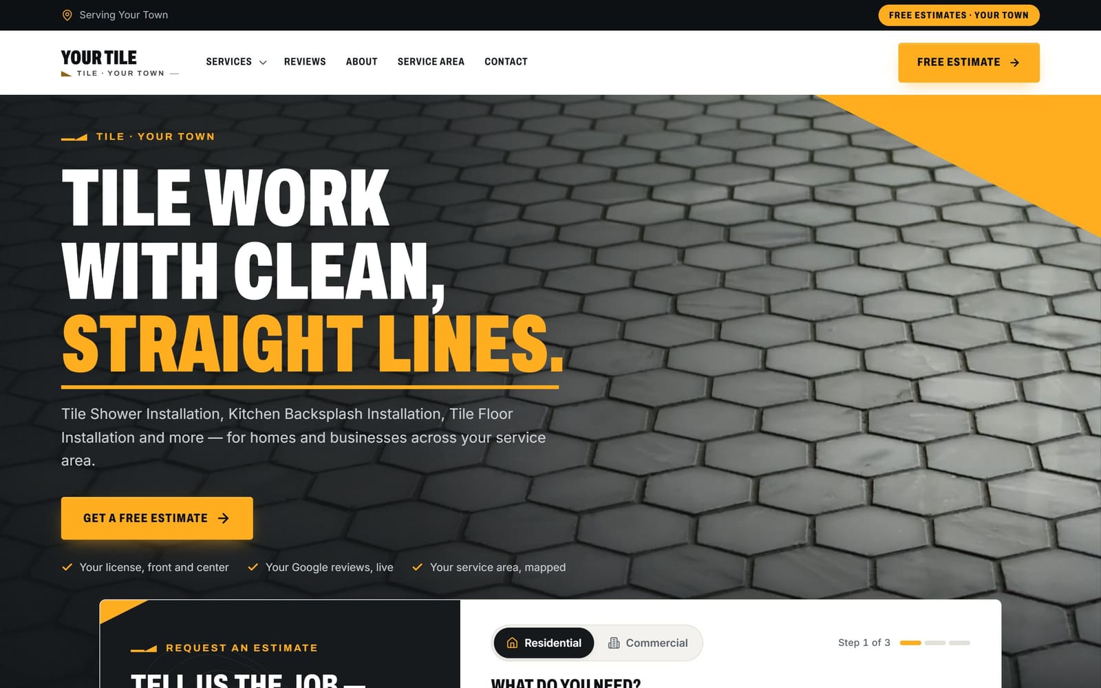 A sample tile installers website, the kind Vevang builds for your business.