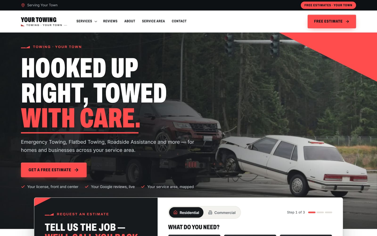 A sample towing companies website, the kind Vevang builds for your business.