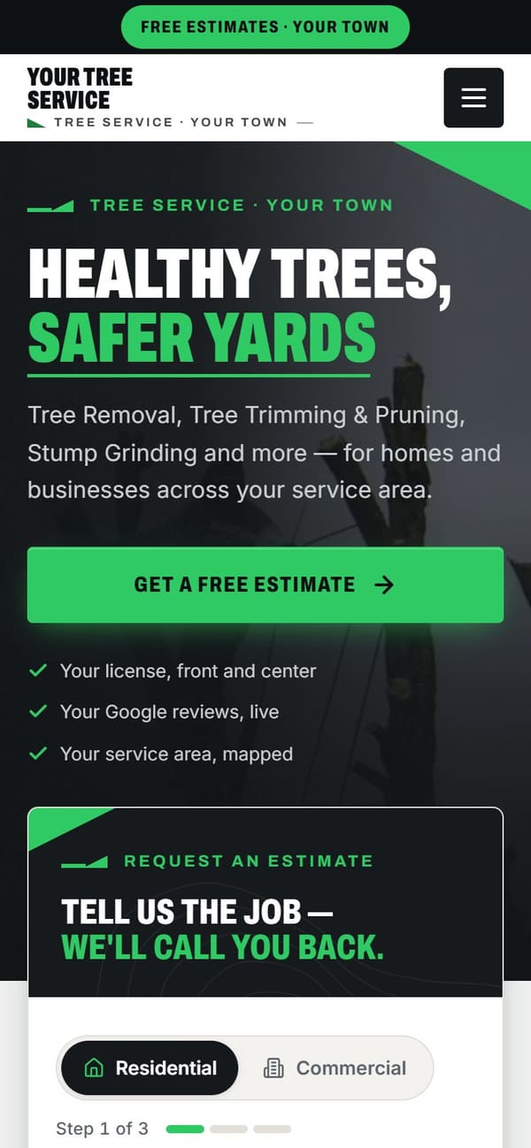 The same sample site on a phone.