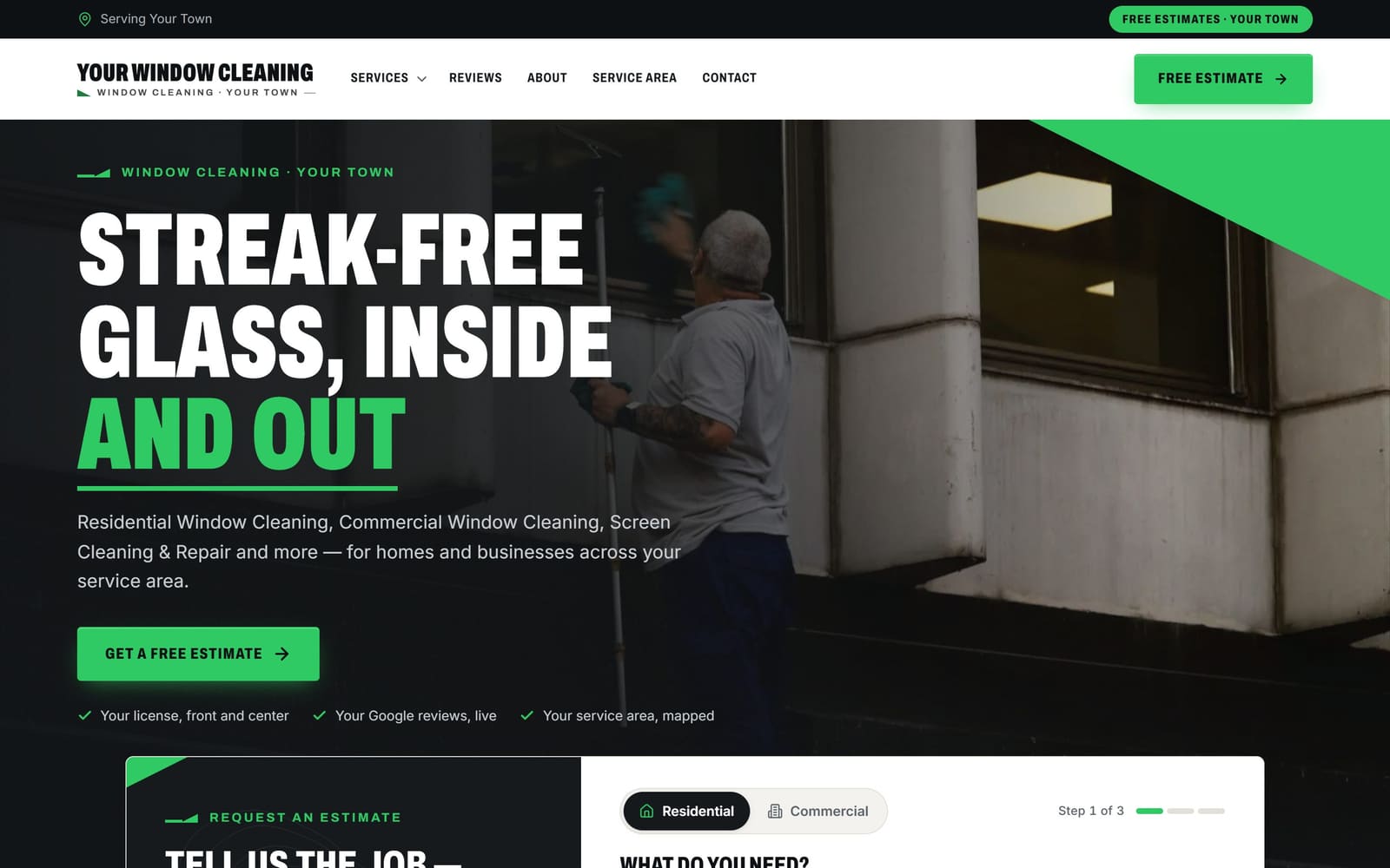 A sample window cleaners website, the kind Vevang builds for your business.