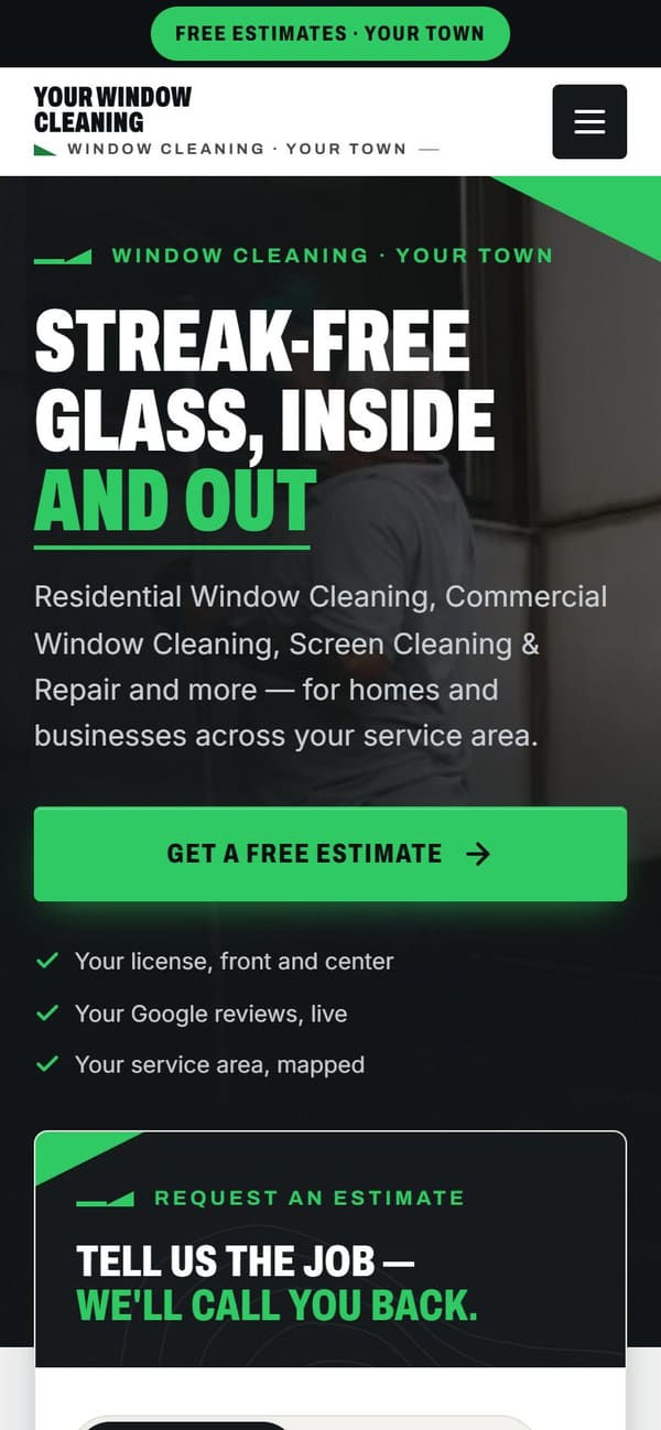 The same sample site on a phone.