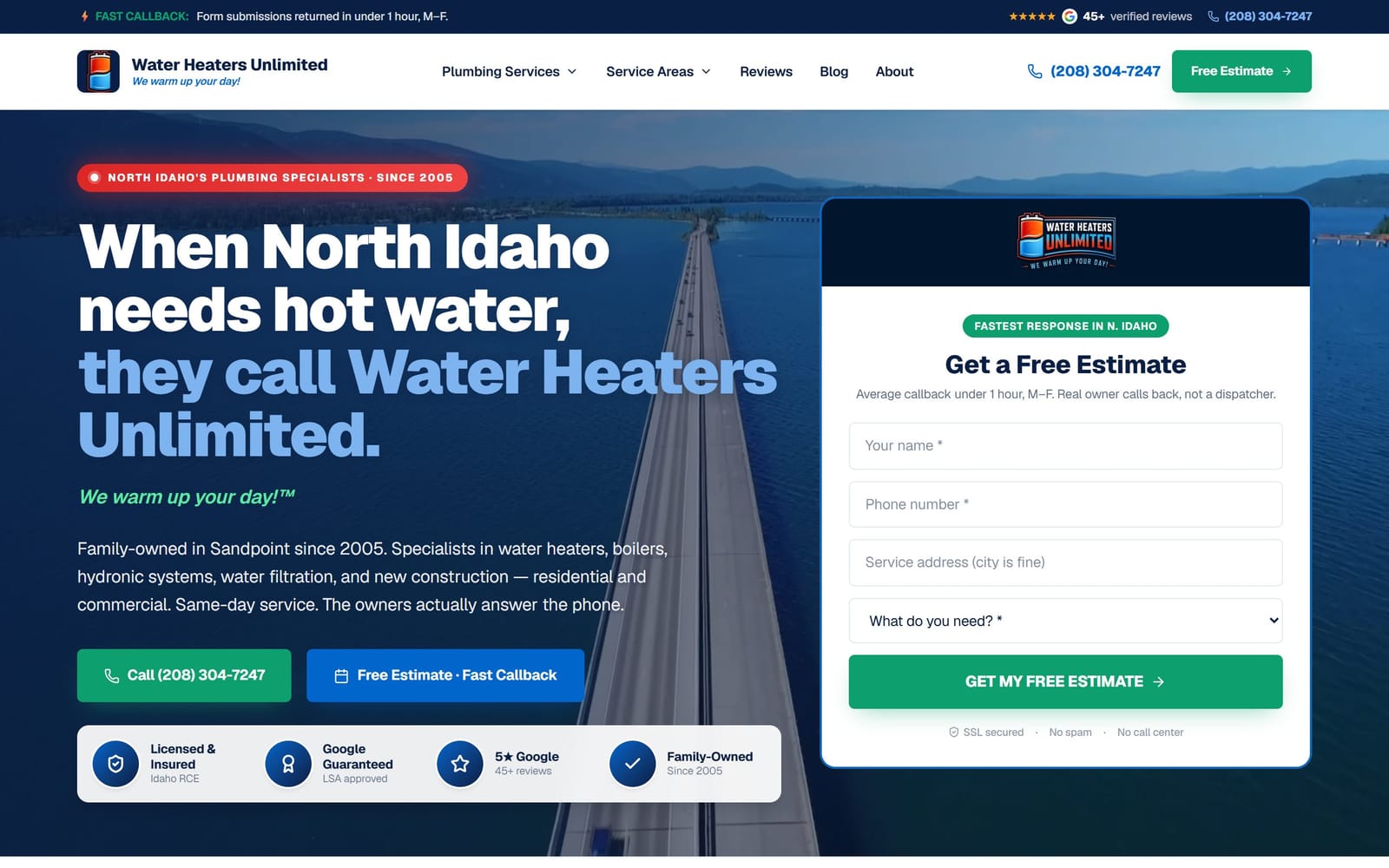 Water Heaters Unlimited homepage: North Idaho water heater and plumbing specialists.